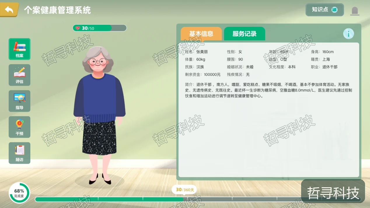 哲寻健康管理干预跟踪推演系统 · 个案健康管理与干预界面