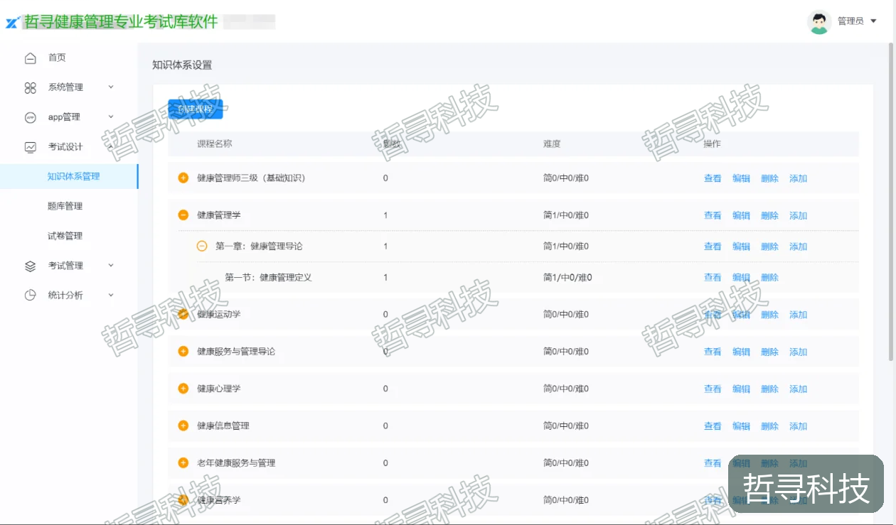 哲寻健康管理师模拟考试系统 · 题库与考试内容管理